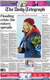 The Daily Telegraph (UK) Newspaper Front Page for 10 February 2014