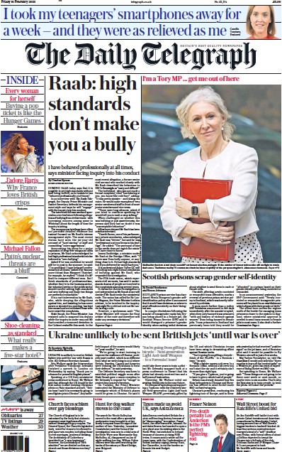 The Daily Telegraph Newspaper Front Page (UK) for 10 February 2023
