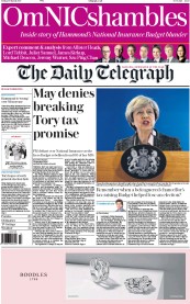 The Daily Telegraph (UK) Newspaper Front Page for 10 March 2017