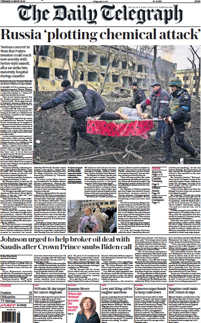 The Daily Telegraph Newspaper Front Page (UK) for 10 March 2022