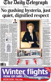 The Daily Telegraph Newspaper Front Page (UK) for 10 April 2013