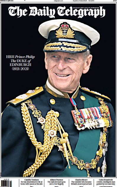The Daily Telegraph Newspaper Front Page (UK) for 10 April 2021
