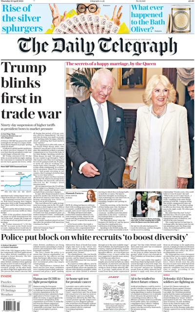 The Daily Telegraph Newspaper Front Page (UK) for 10 April 2025