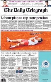 The Daily Telegraph (UK) Newspaper Front Page for 10 June 2013