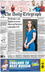 The Daily Telegraph (UK) Newspaper Front Page for 10 June 2016