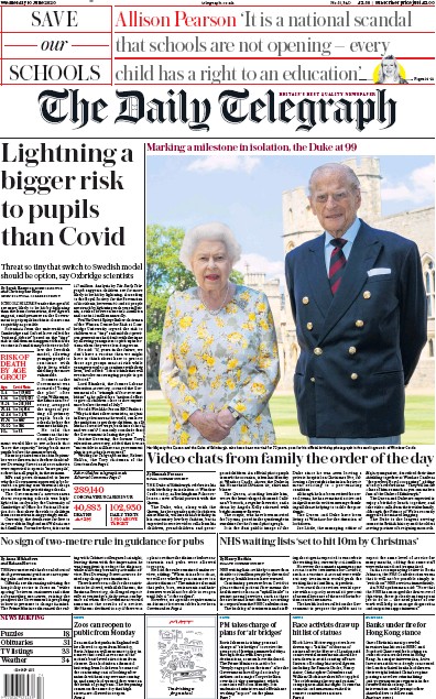 The Daily Telegraph Newspaper Front Page (UK) for 10 June 2020
