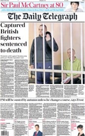 The Daily Telegraph (UK) Newspaper Front Page for 10 June 2022