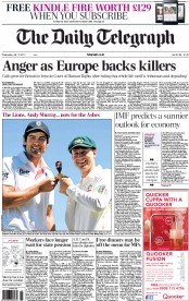 The Daily Telegraph Newspaper Front Page (UK) for 10 July 2013