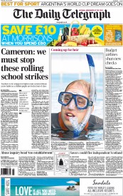 The Daily Telegraph (UK) Newspaper Front Page for 10 July 2014