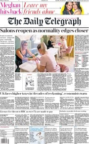 The Daily Telegraph (UK) Newspaper Front Page for 10 July 2020