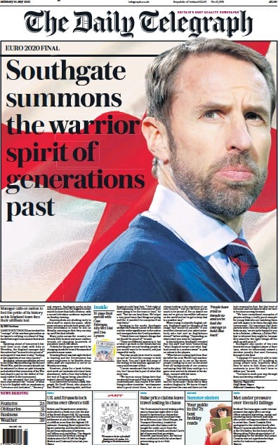 The Daily Telegraph Newspaper Front Page (UK) for 10 July 2021