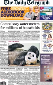 The Daily Telegraph Newspaper Front Page (UK) for 10 August 2013