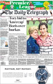 The Daily Telegraph (UK) Newspaper Front Page for 10 August 2018