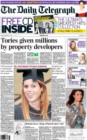 The Daily Telegraph Newspaper Front Page (UK) for 10 September 2011