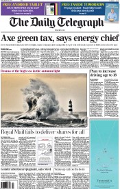 The Daily Telegraph Newspaper Front Page (UK) for 11 October 2013