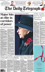 The Daily Telegraph Newspaper Front Page (UK) for 11 November 2013