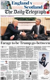 The Daily Telegraph (UK) Newspaper Front Page for 11 November 2016