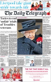 The Daily Telegraph (UK) Newspaper Front Page for 11 November 2019