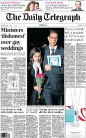 The Daily Telegraph Newspaper Front Page (UK) for 11 December 2012