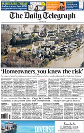 The Daily Telegraph Newspaper Front Page (UK) for 11 February 2014