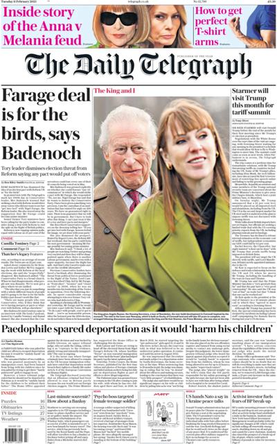 The Daily Telegraph Newspaper Front Page (UK) for 11 February 2025