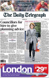 The Daily Telegraph (UK) Newspaper Front Page for 11 March 2013