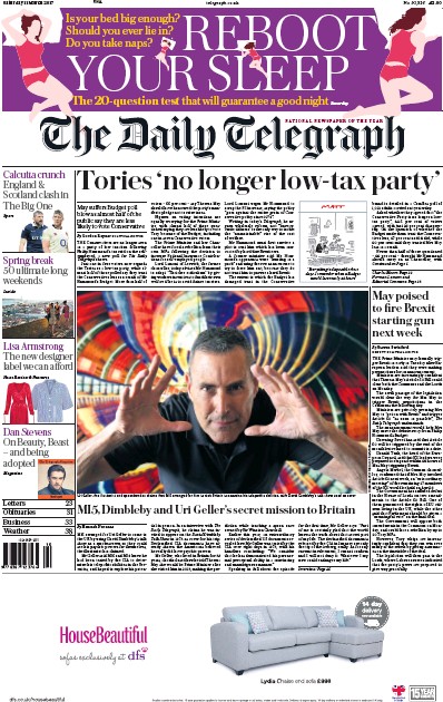 The Daily Telegraph Newspaper Front Page (UK) for 11 March 2017