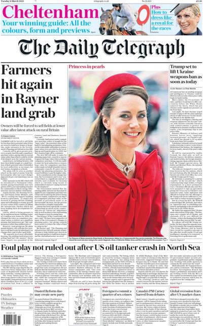 The Daily Telegraph Newspaper Front Page (UK) for 11 March 2025