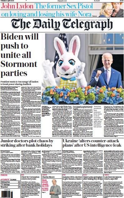 The Daily Telegraph Newspaper Front Page (UK) for 11 April 2023