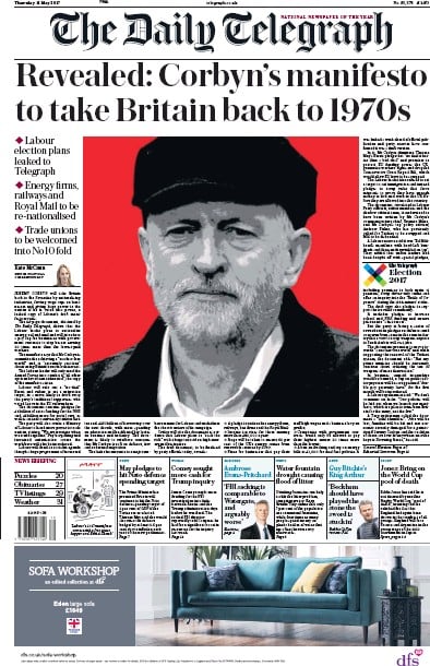The Daily Telegraph Newspaper Front Page (UK) for 11 May 2017