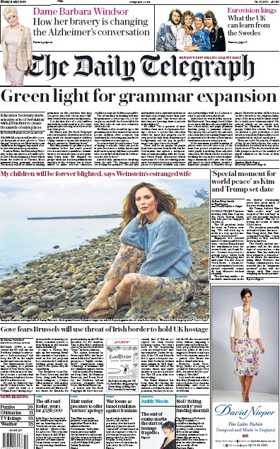 The Daily Telegraph Newspaper Front Page (UK) for 11 May 2018