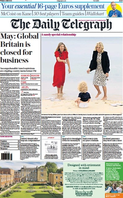 The Daily Telegraph Newspaper Front Page (UK) for 11 June 2021