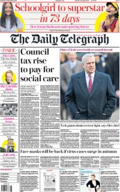 The Daily Telegraph (UK) Newspaper Front Page for 11 September 2021