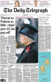 The Daily Telegraph (UK) Newspaper Front Page for 12 November 2012