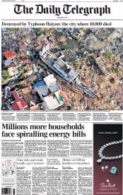 The Daily Telegraph Newspaper Front Page (UK) for 12 November 2013