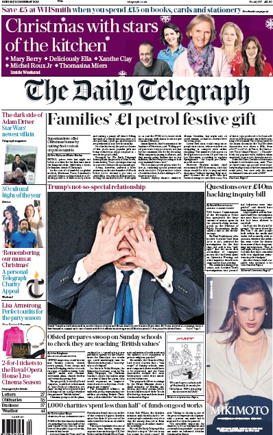 The Daily Telegraph Newspaper Front Page (UK) for 12 December 2015