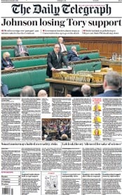 The Daily Telegraph (UK) Newspaper Front Page for 12 January 2022