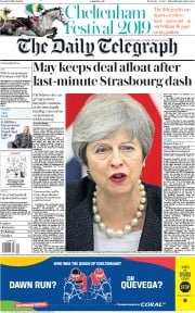The Daily Telegraph (UK) Newspaper Front Page for 12 March 2019