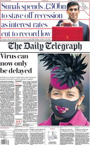 The Daily Telegraph (UK) Newspaper Front Page for 12 March 2020