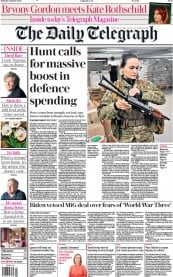 The Daily Telegraph (UK) Newspaper Front Page for 12 March 2022