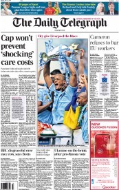 The Daily Telegraph Newspaper Front Page (UK) for 12 May 2014