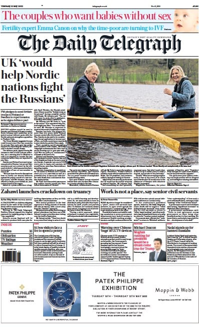 The Daily Telegraph Newspaper Front Page (UK) for 12 May 2022