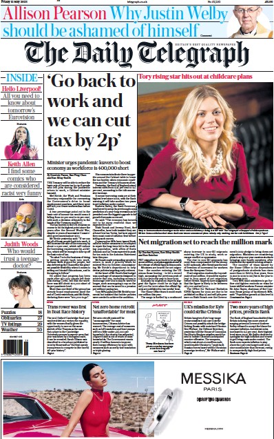 The Daily Telegraph Newspaper Front Page (UK) for 12 May 2023