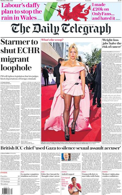 The Daily Telegraph Newspaper Front Page (UK) for 12 May 2025