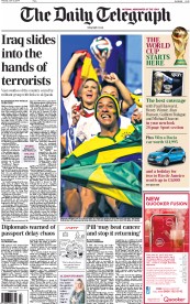The Daily Telegraph (UK) Newspaper Front Page for 12 June 2014