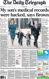 The Daily Telegraph (UK) Newspaper Front Page for 12 July 2011