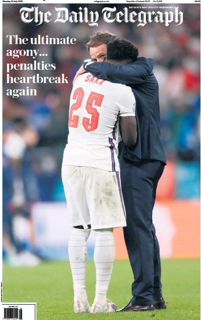 The Daily Telegraph Newspaper Front Page (UK) for 12 July 2021