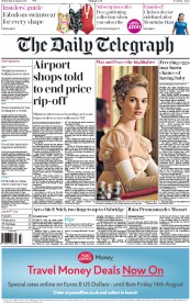The Daily Telegraph Newspaper Front Page (UK) for 12 August 2015