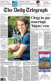 The Daily Telegraph (UK) Newspaper Front Page for 12 September 2012