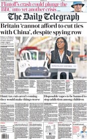 The Daily Telegraph front page for 12 September 2023